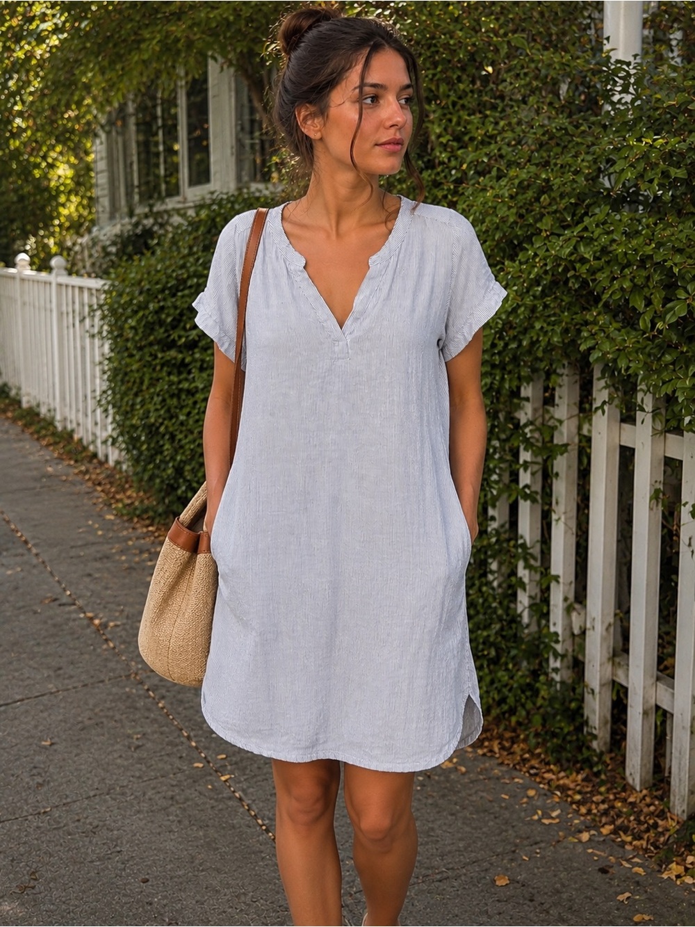 Blue White Striped Shirt Dress Pinstripe Preppy Coastal Minimalist”.